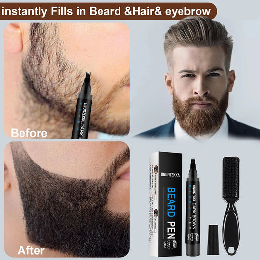 Instant Beard Filler Pen for Men – 4-Prong Precision Tool to Fix Patchy Beards in Seconds (Long-Lasting, Natural Finish)