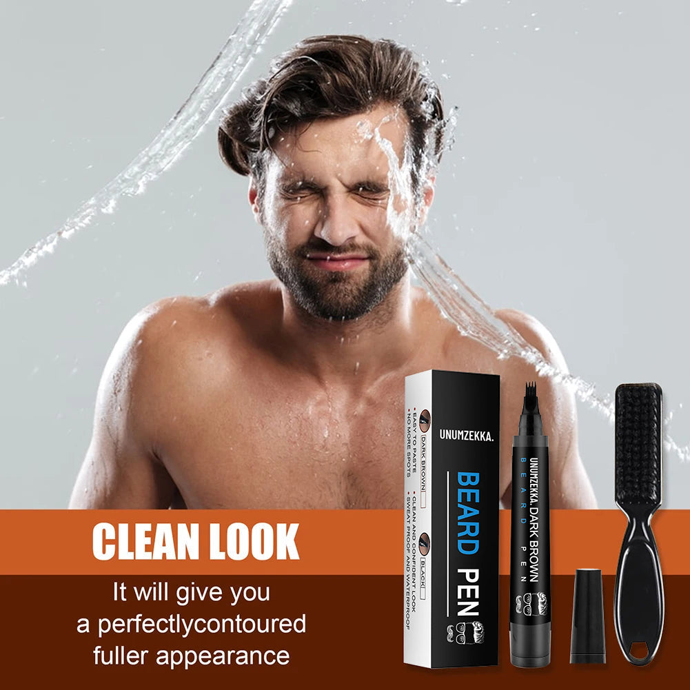 Instant Beard Filler Pen for Men – 4-Prong Precision Tool to Fix Patchy Beards in Seconds (Long-Lasting, Natural Finish)