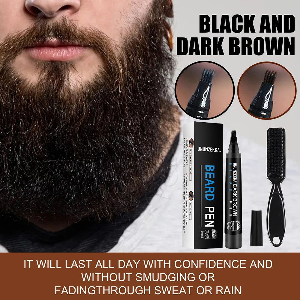 Instant Beard Filler Pen for Men – 4-Prong Precision Tool to Fix Patchy Beards in Seconds (Long-Lasting, Natural Finish)