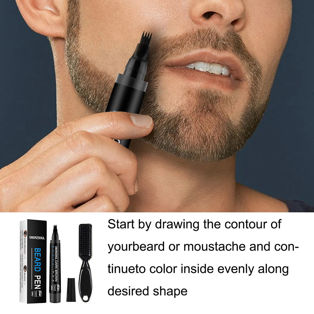 Instant Beard Filler Pen for Men – 4-Prong Precision Tool to Fix Patchy Beards in Seconds (Long-Lasting, Natural Finish)